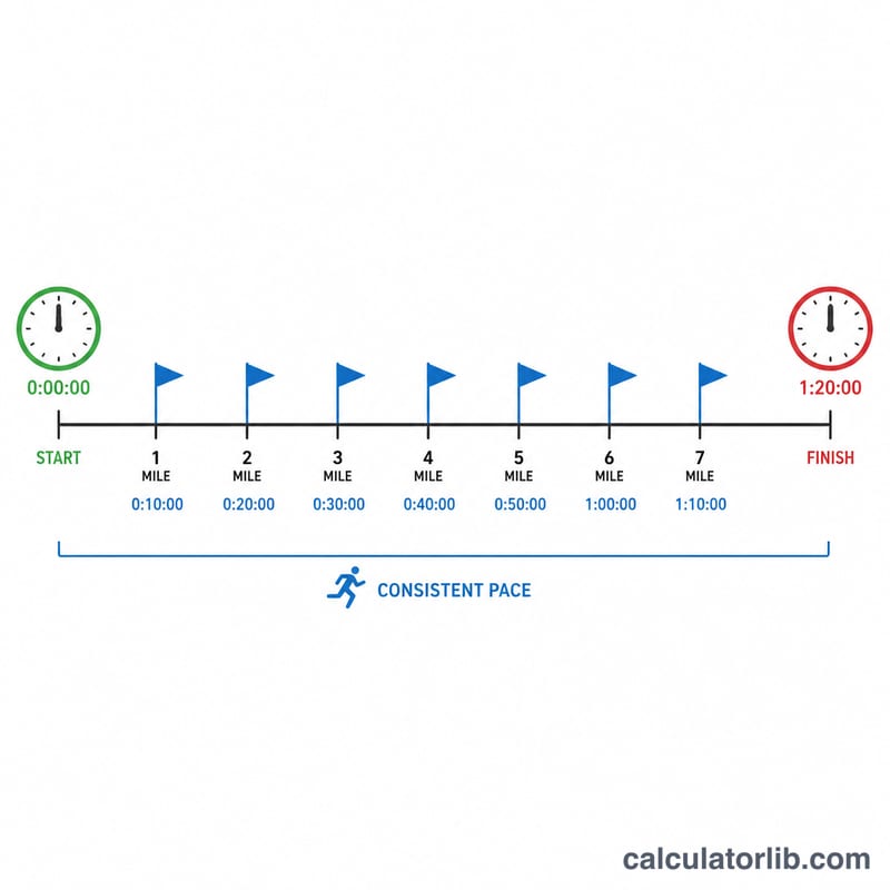 Route split into equal mile segments each taking the same time