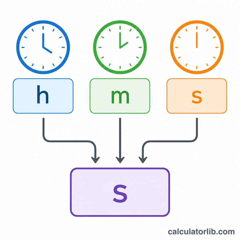 Diagram showing hours, minutes and seconds converted into total seconds