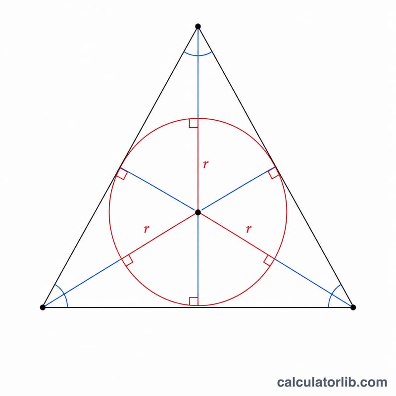 Schéma montrant le centre du cercle inscrit comme intersection des trois bissectrices du triangle