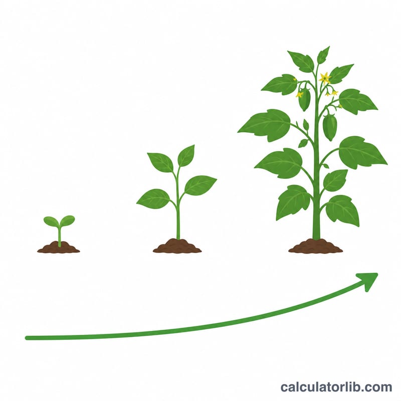 Crop seedling growing in stages alongside a rising heat accumulation curve