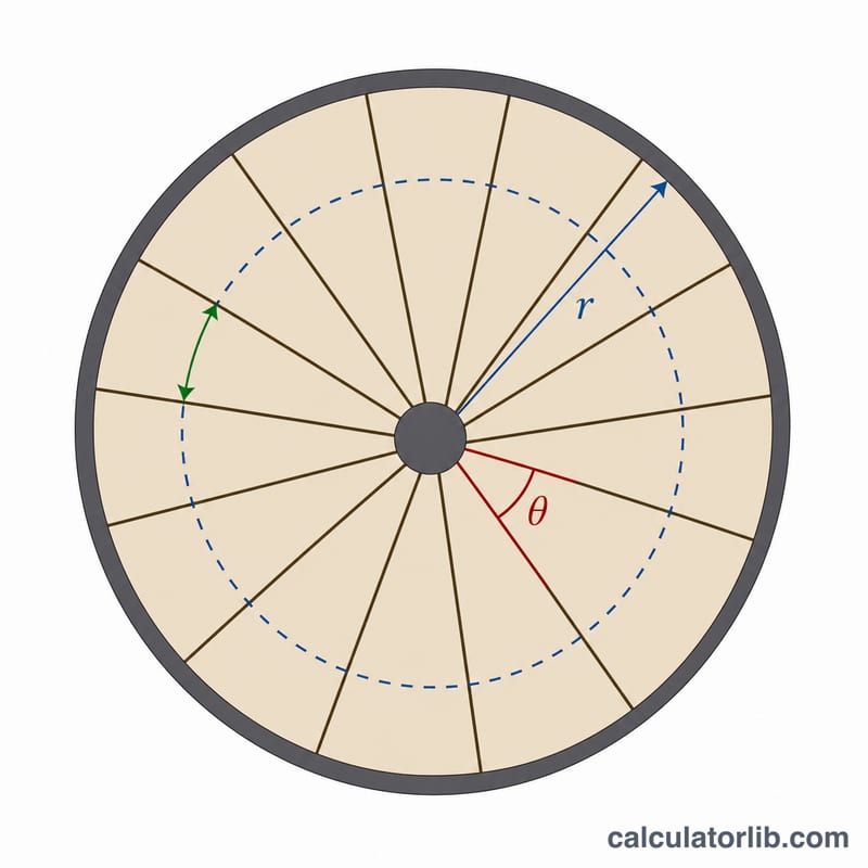 Top-down diagram showing tread angle, radius and tread depth on a spiral staircase