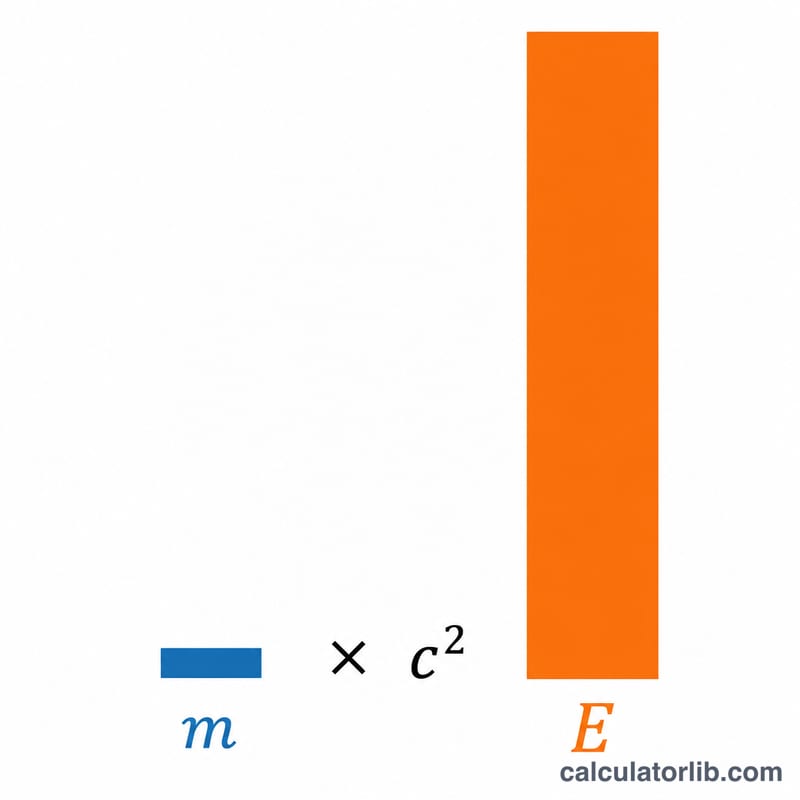 Bar chart comparing tiny mass input to enormous energy output
