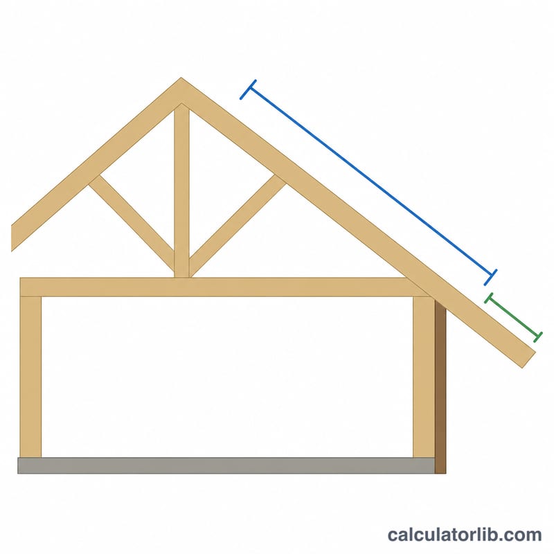 Roof framing cross-section showing rafter extending past the wall to form an overhang.