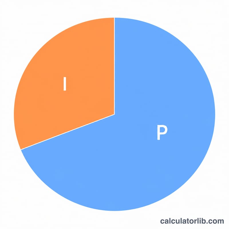 Pie chart splitting total mortgage cost into principal and total interest