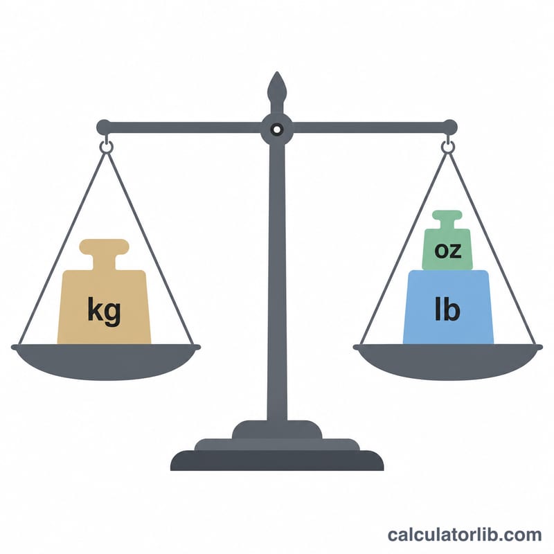 Balance scale comparing kilograms to pounds and ounces