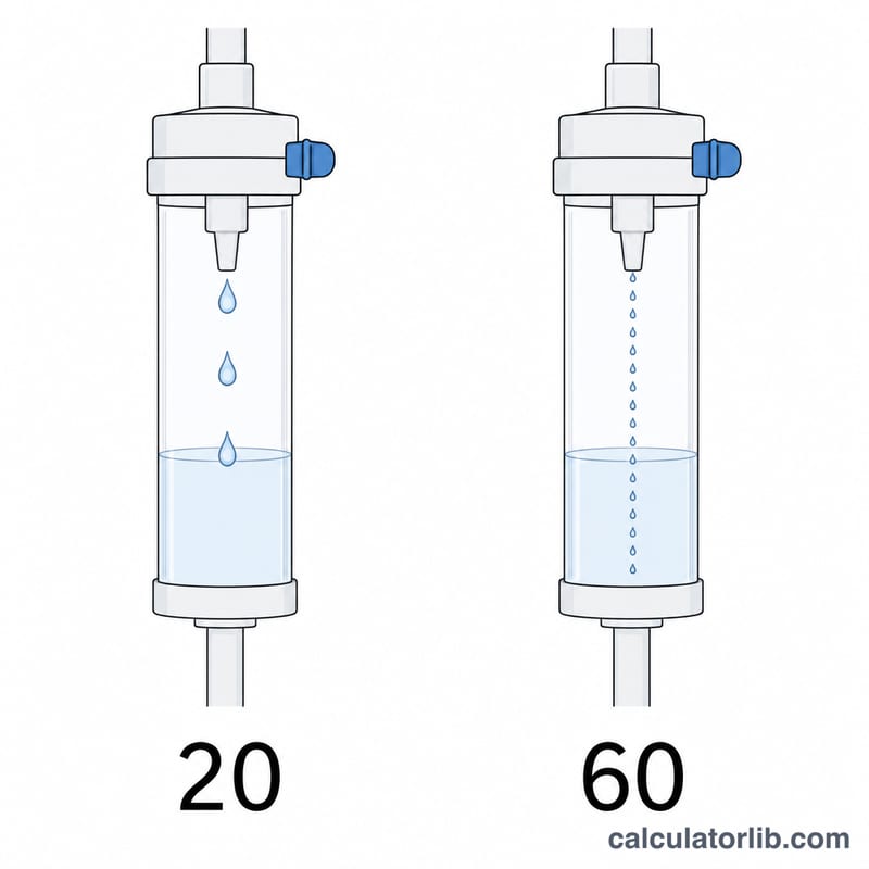Comparison of a macrodrip chamber with large widely spaced drops and a microdrip chamber with small closely spaced drops