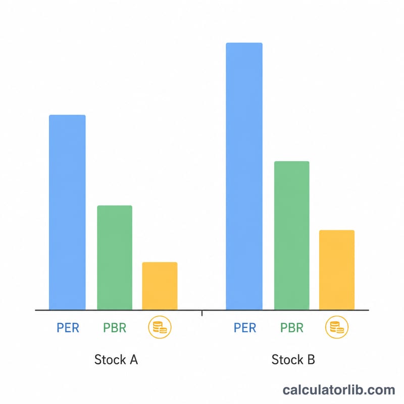Bar comparison of PER and PBR values for two example stocks