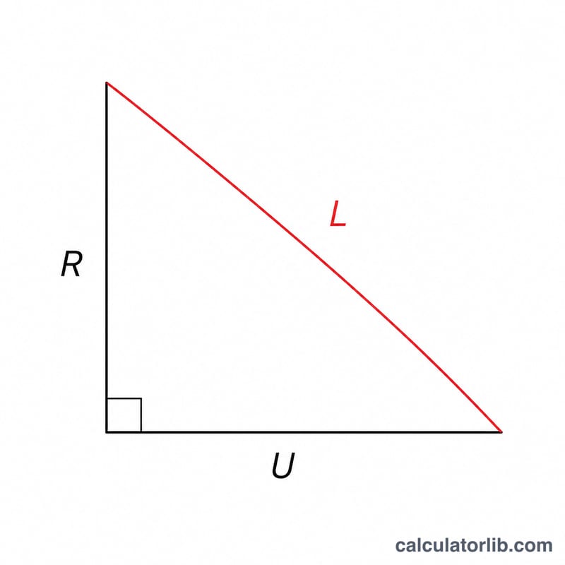 Right triangle diagram relating total rise, total run, and stringer length