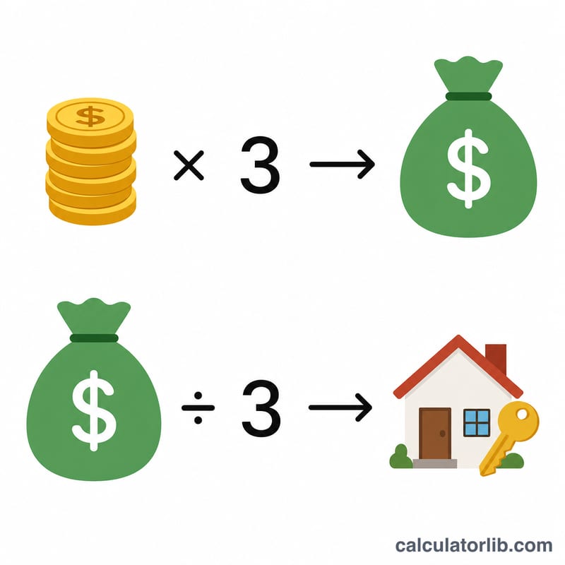 Two-directional diagram converting rent to income and income to max rent