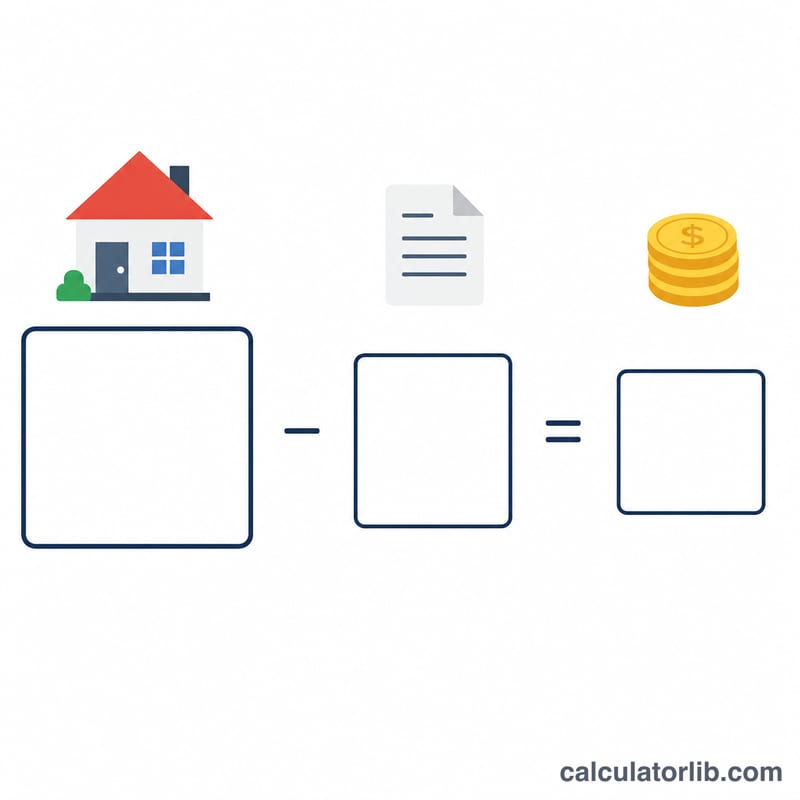 Equation showing home value minus mortgage balance equals equity