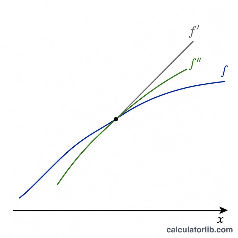 Diagram showing tangent line and curvature osculating curve approximating function at a point