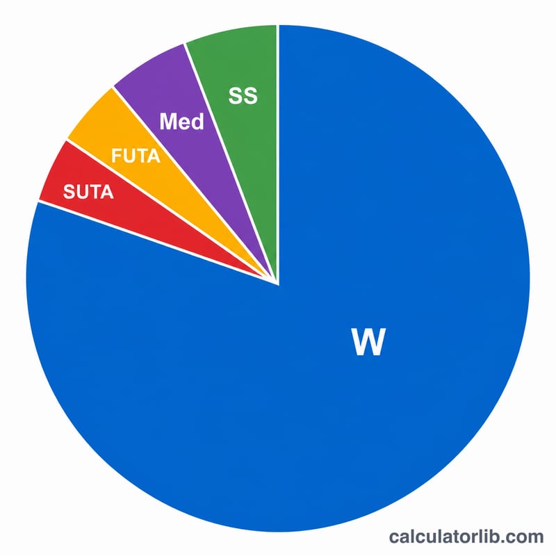 Pie chart breaking down total employer cost into wages and payroll tax components