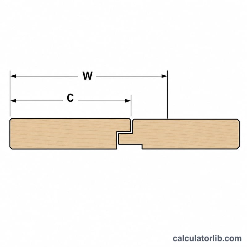Cross-section of two shiplap boards showing the overlapping rabbet joint and coverage width