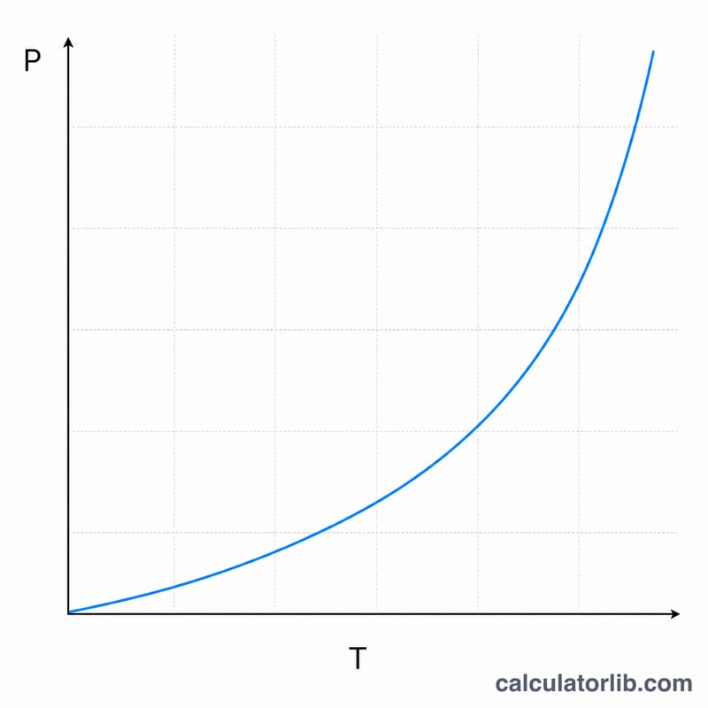 Curved graph of vapor pressure rising steeply with increasing temperature