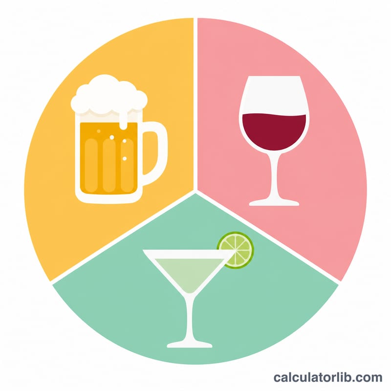 Répartition des boissons en parts de bière, vin et cocktail