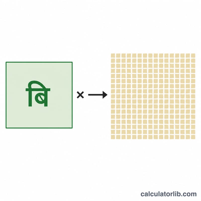 Schéma montrant un Bigha converti par multiplication en de nombreuses unités de pied carré
