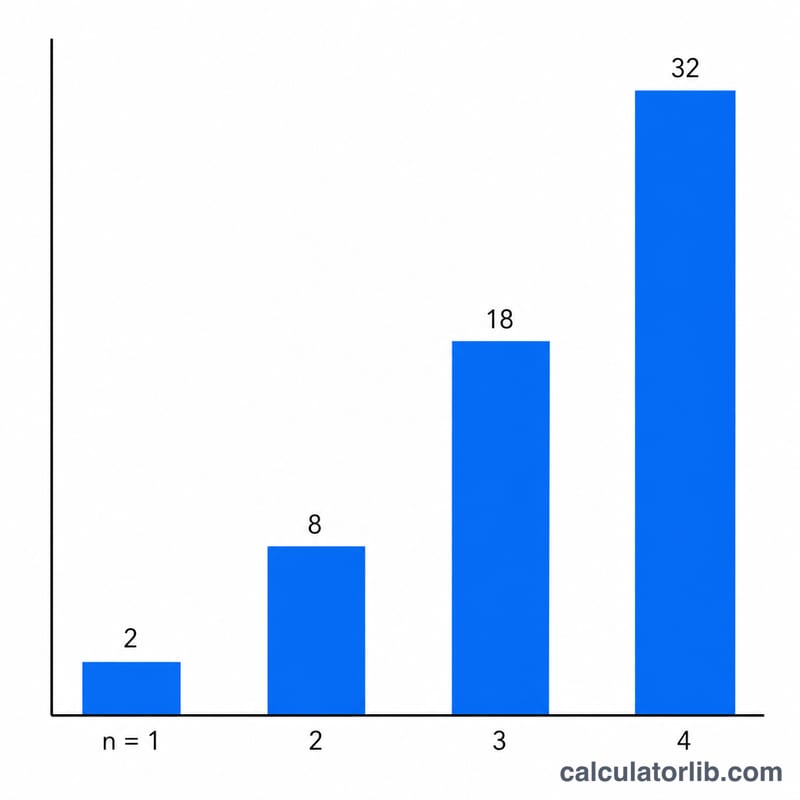 n=1 से 4 तक कोशों का बार चार्ट, जिसमें बार अधिकतम इलेक्ट्रॉन 2, 8, 18, 32 दर्शाते हैं