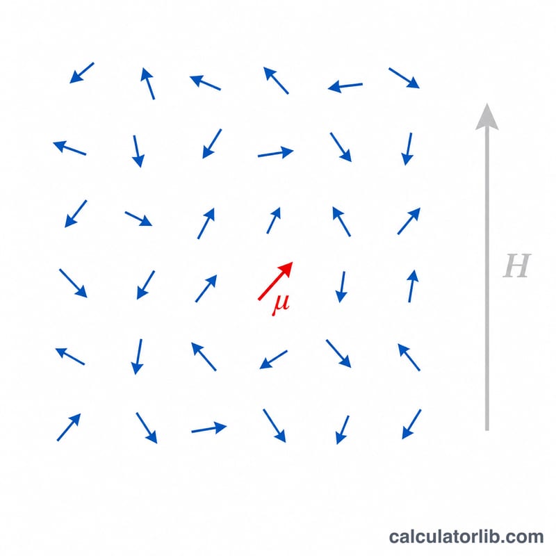 Array of randomly oriented magnetic moment arrows representing paramagnetic dipoles in a field