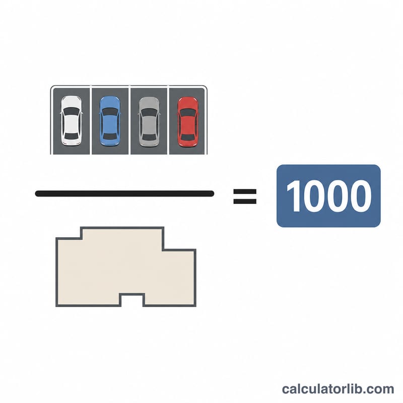 Formula diagram showing parking spaces divided by building area in thousands of square feet