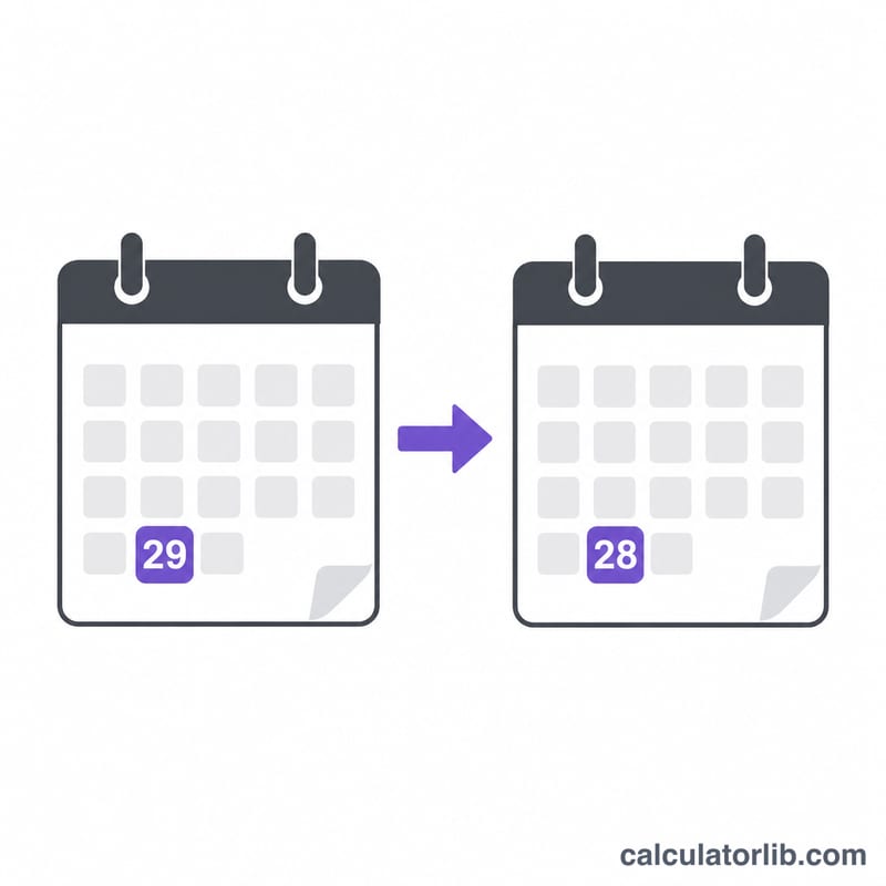 图示显示当目标年份不是闰年时，2 月 29 日调整为 2 月 28 日