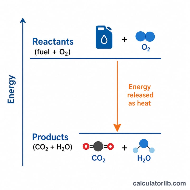 Energy level diagram showing reactants higher than products with heat released