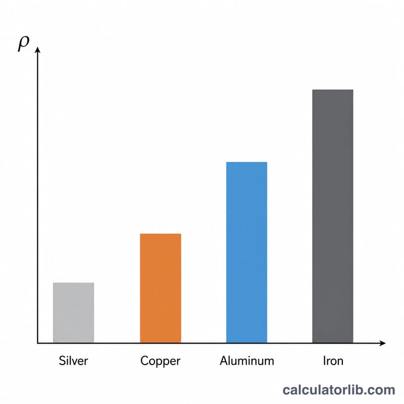 Bar chart comparing resistivity of silver, copper, aluminum and iron