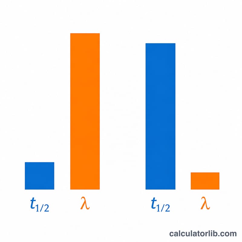 Diagram showing the relationship between decay constant and half-life as inversely proportional