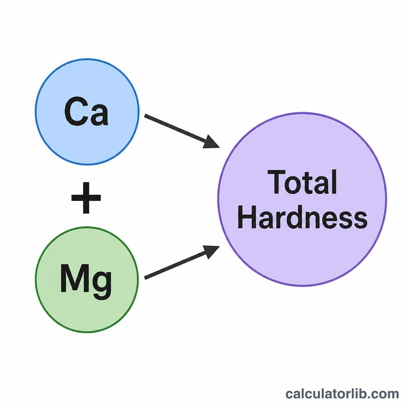 Diagram showing calcium and magnesium ions combining into total hardness