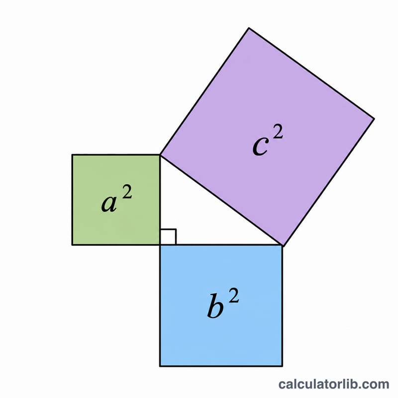Squares built on the three sides of a right triangle showing a squared plus b squared equals c squared