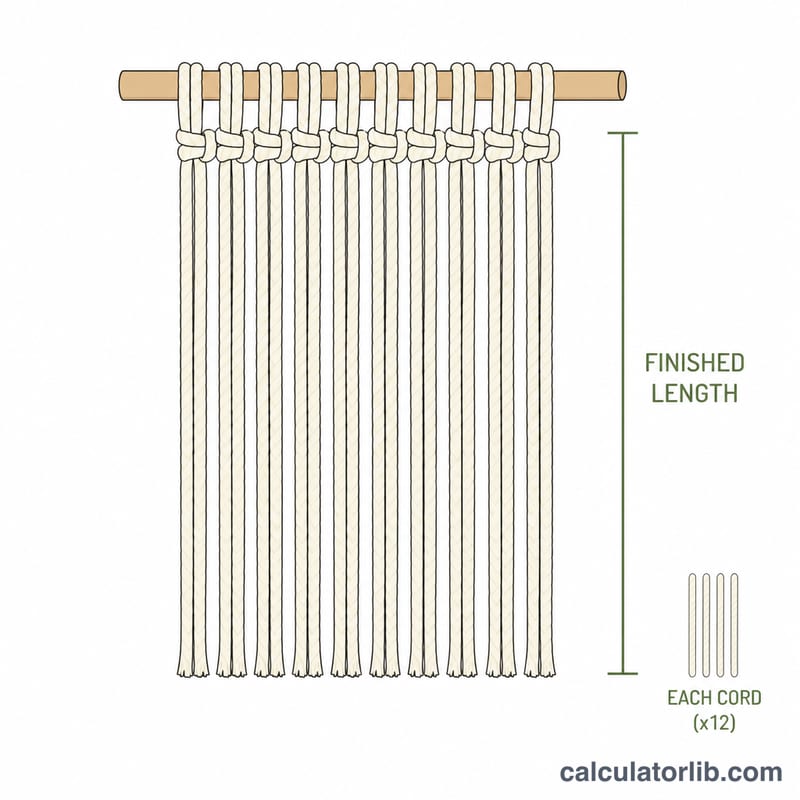 Flat illustration of a finished macrame wall hanging with cords and knots