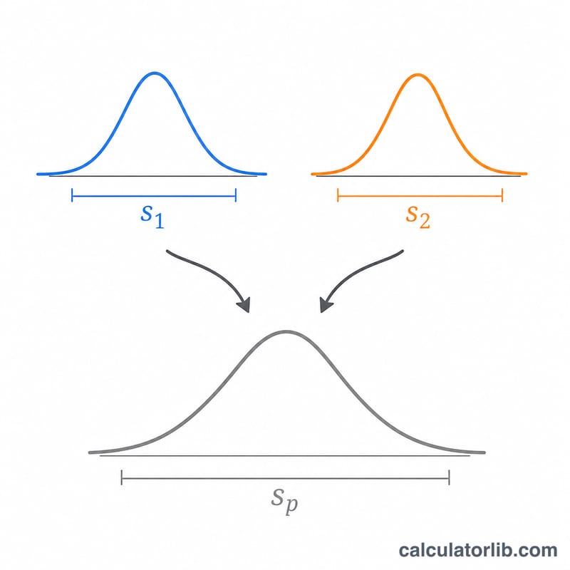 Diagram showing pooled standard deviation combining two group spreads