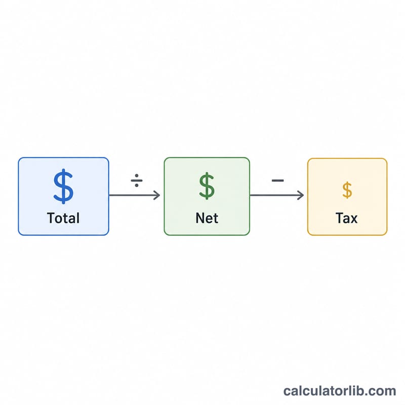 Three step flow from total to net price to tax amount