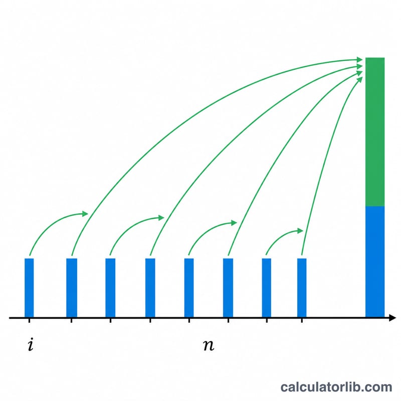 Diagram of future value as sum of deposits and compound interest growth