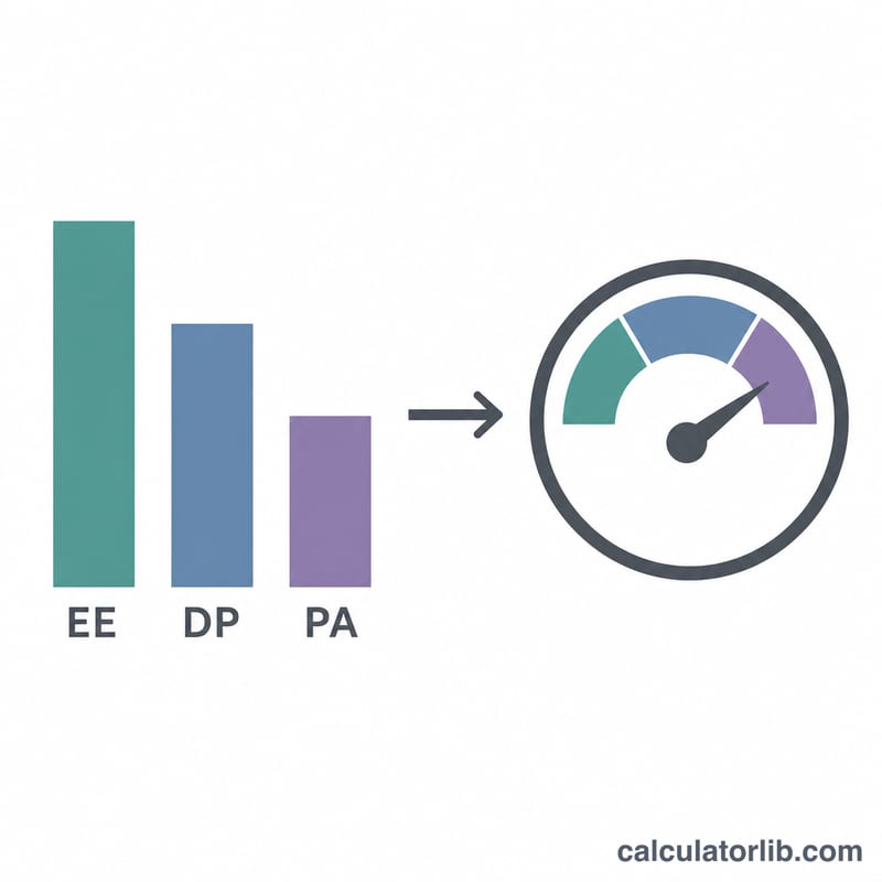 Three subscale bars EE, DP and PA combining into a single burnout gauge
