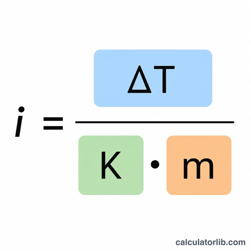 Annotated freezing point depression formula with labeled variables