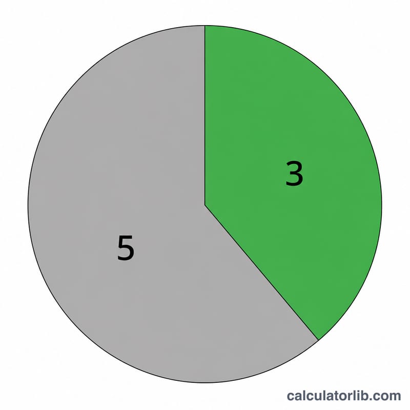 Pie chart split into a 3-part winning slice and a 5-part losing slice for 3 to 5 odds