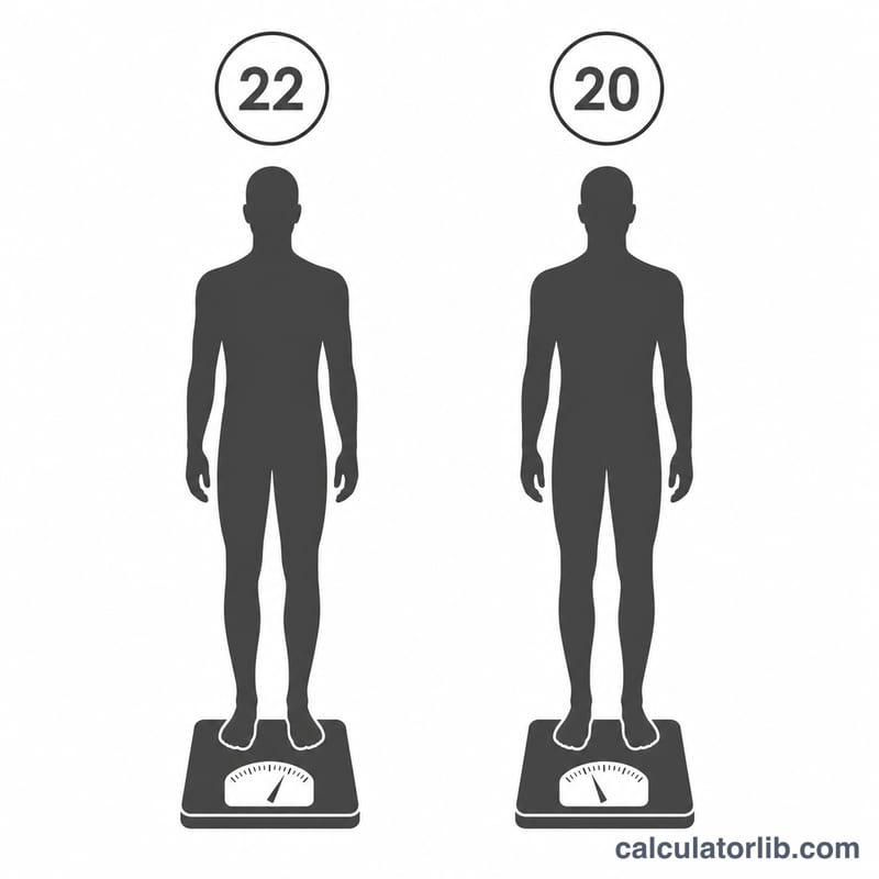 同じ身長の2人がBMI22の理想体重とBMI20の美容体重を比較する図
