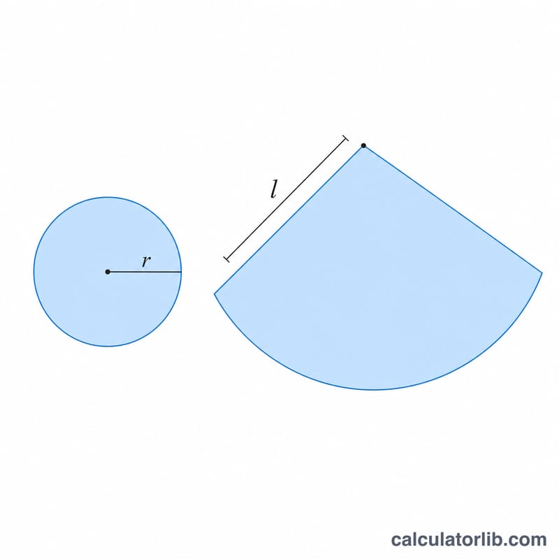 Cone unrolled into a circular base and a sector for lateral surface