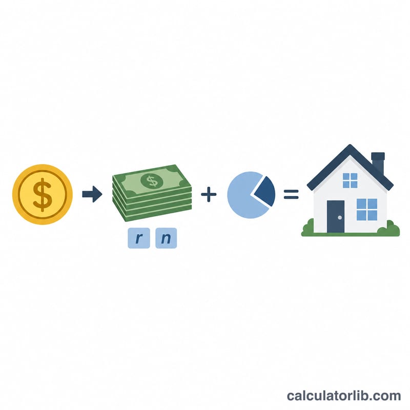 Flow from monthly payment to maximum loan plus down payment equals maximum home price