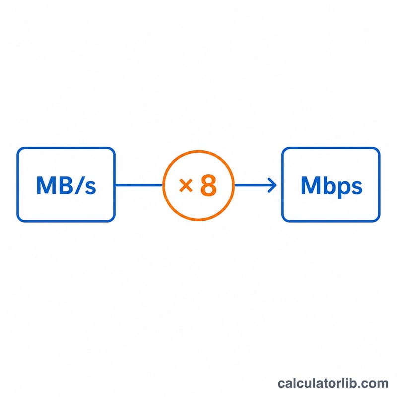 Conversion flow from MB/s through times 8 to Mbps