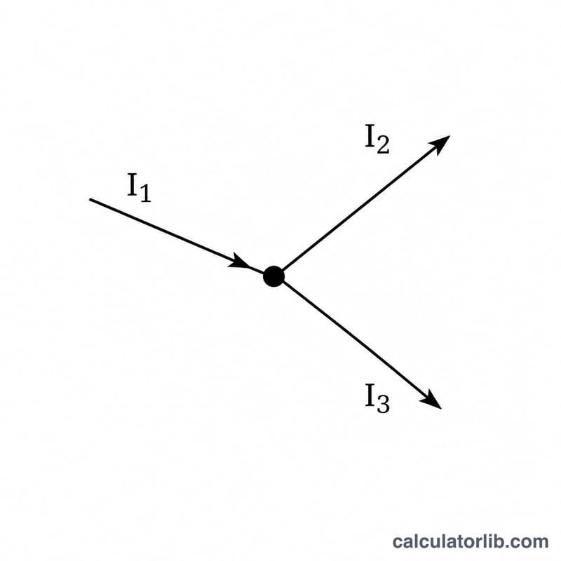 Kirchhoff current law node with one current entering and two leaving