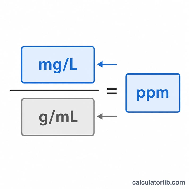 Formula diagram dividing mg per liter by density to get ppm