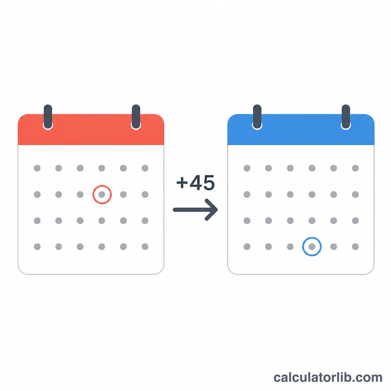 Two calendar pages with an arrow marking the jump of 45 days from one highlighted date to another