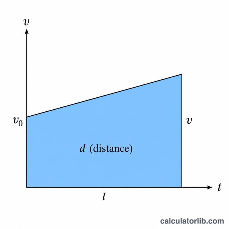 Shaded trapezoid under a velocity-time line representing distance traveled