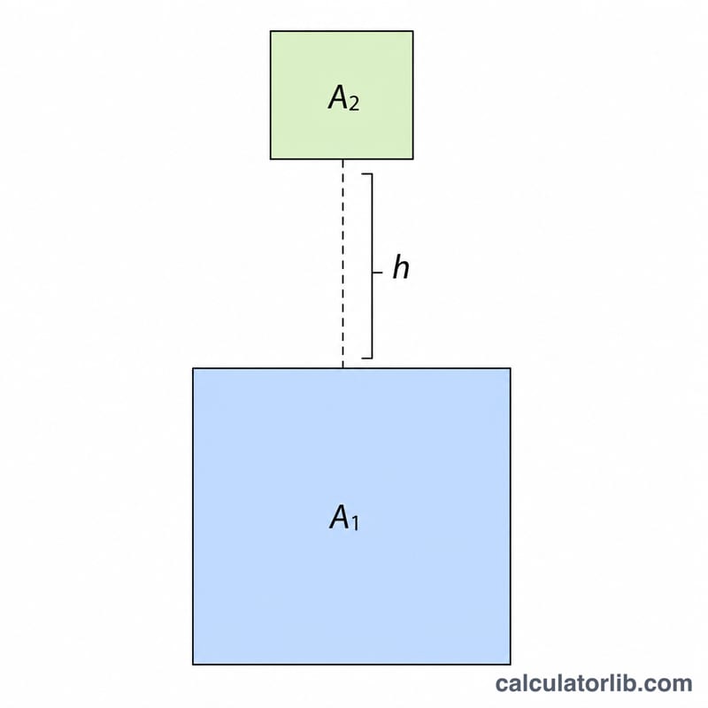 Cross-section showing the two square areas and height used in the frustum volume formula