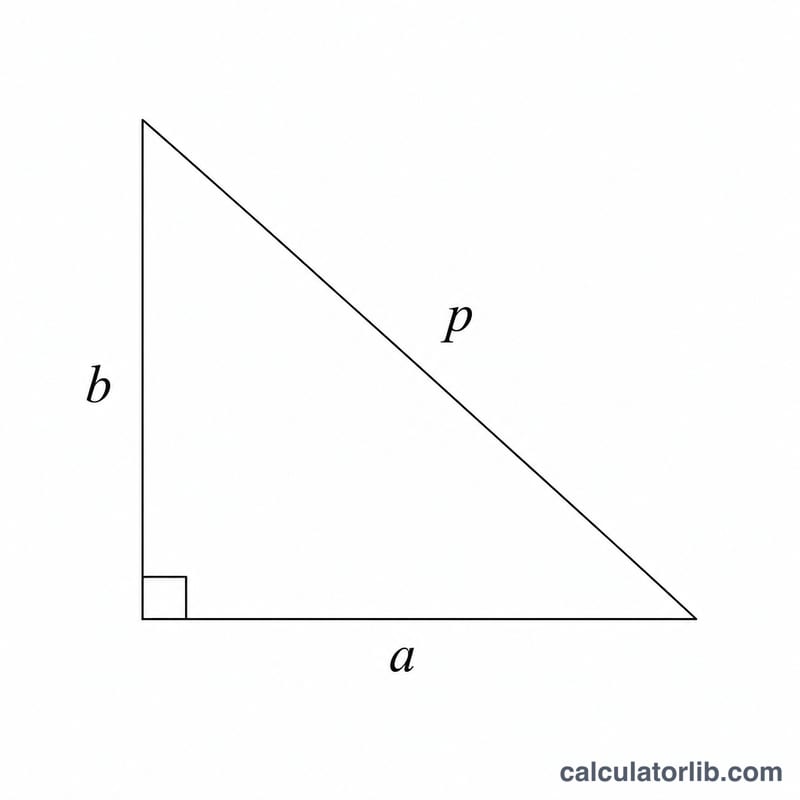 Right triangle formed by sides a, b and diagonal p showing the Pythagorean relationship