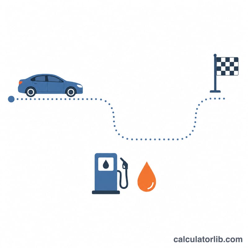 Worked example: a car driving a distance with a fuel pump showing gallons used