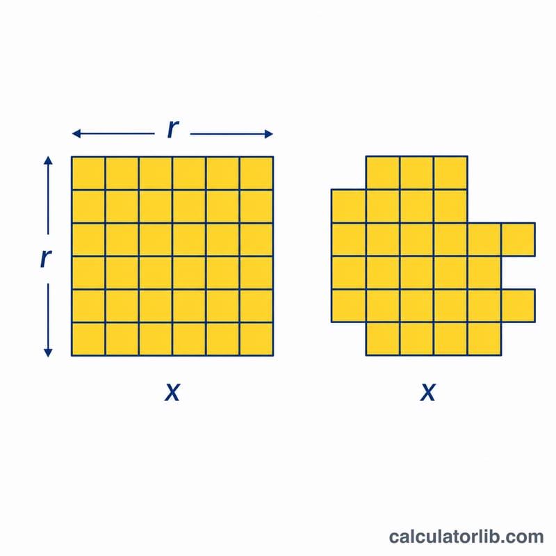 A perfect square arranged as a full square grid versus a number that cannot form a square grid