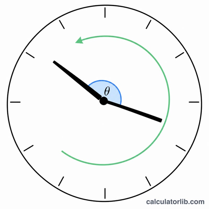 Clock at a specific time showing the smaller angle and the reflex angle