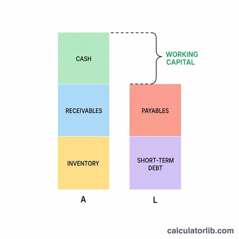 Stacked bars comparing components of current assets and current liabilities